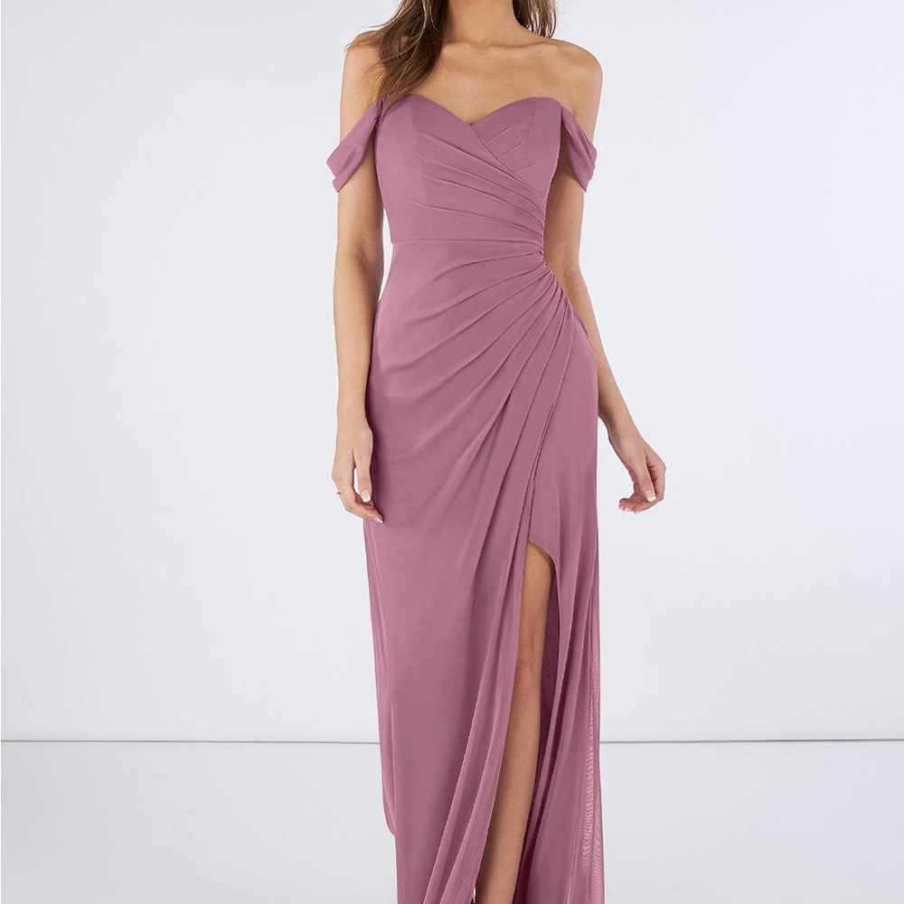 Azazie Tessa bridesmaid dress in color Mauve. Worn once for a wedding. Like new